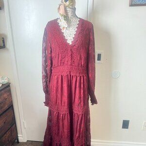 NWT Salty Crush Burgundy Special Occasion Embroidered Maxi Dresss